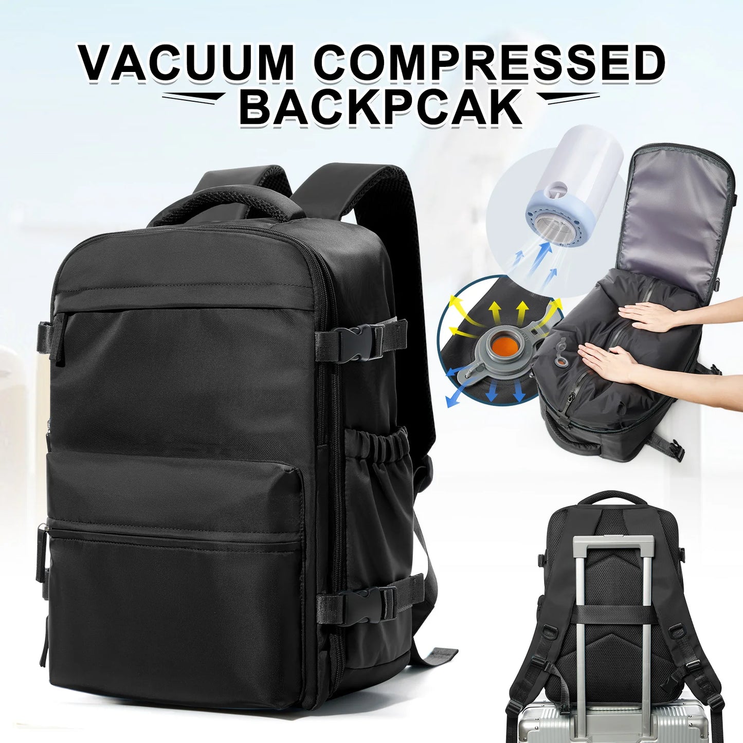 College Backpack for Men & Women – Vacuum Compression 15.6" Laptop Backpack, Expandable Travel & Hiking Backpack