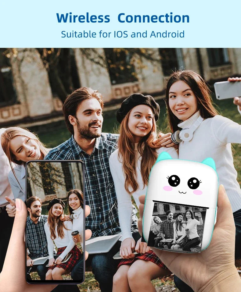 Portable Mini Thermal Printer for Travel – 58mm Bluetooth Photo & Label Printer, Wireless Printing for Android & iOS, Compact & Travel-Friendly