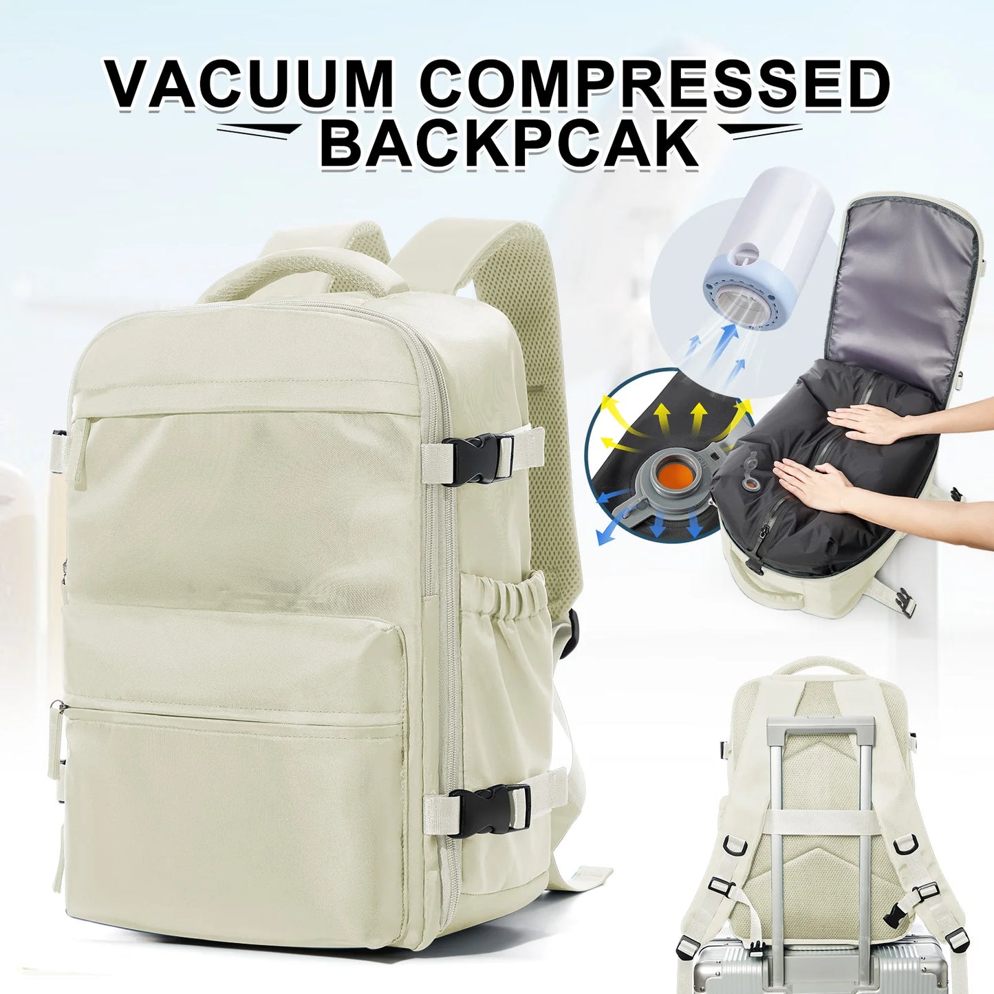 College Backpack for Men & Women – Vacuum Compression 15.6" Laptop Backpack, Expandable Travel & Hiking Backpack