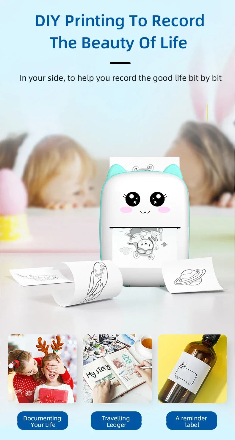 Portable Mini Thermal Printer for Travel – 58mm Bluetooth Photo & Label Printer, Wireless Printing for Android & iOS, Compact & Travel-Friendly
