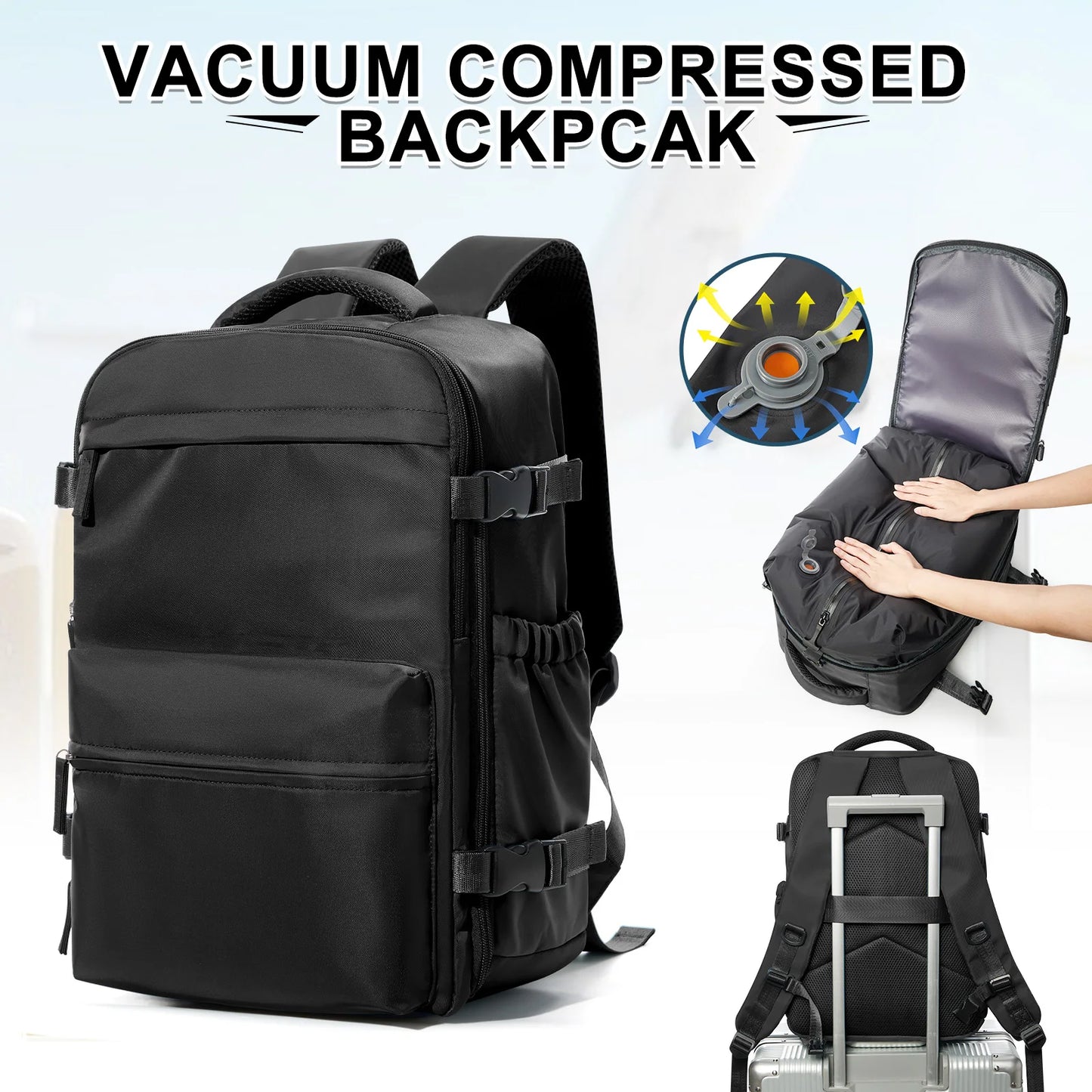 College Backpack for Men & Women – Vacuum Compression 15.6" Laptop Backpack, Expandable Travel & Hiking Backpack