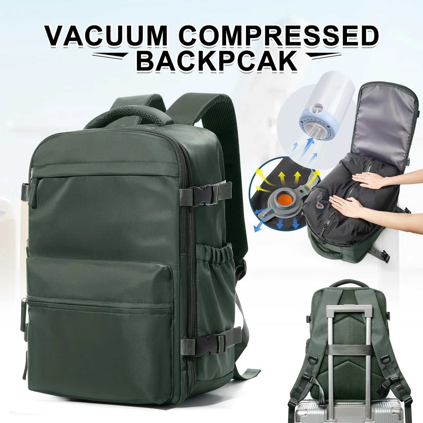 College Backpack for Men & Women – Vacuum Compression 15.6" Laptop Backpack, Expandable Travel & Hiking Backpack
