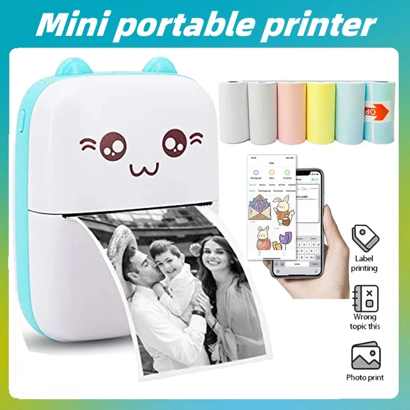 Portable Mini Thermal Printer for Travel – 58mm Bluetooth Photo & Label Printer, Wireless Printing for Android & iOS, Compact & Travel-Friendly