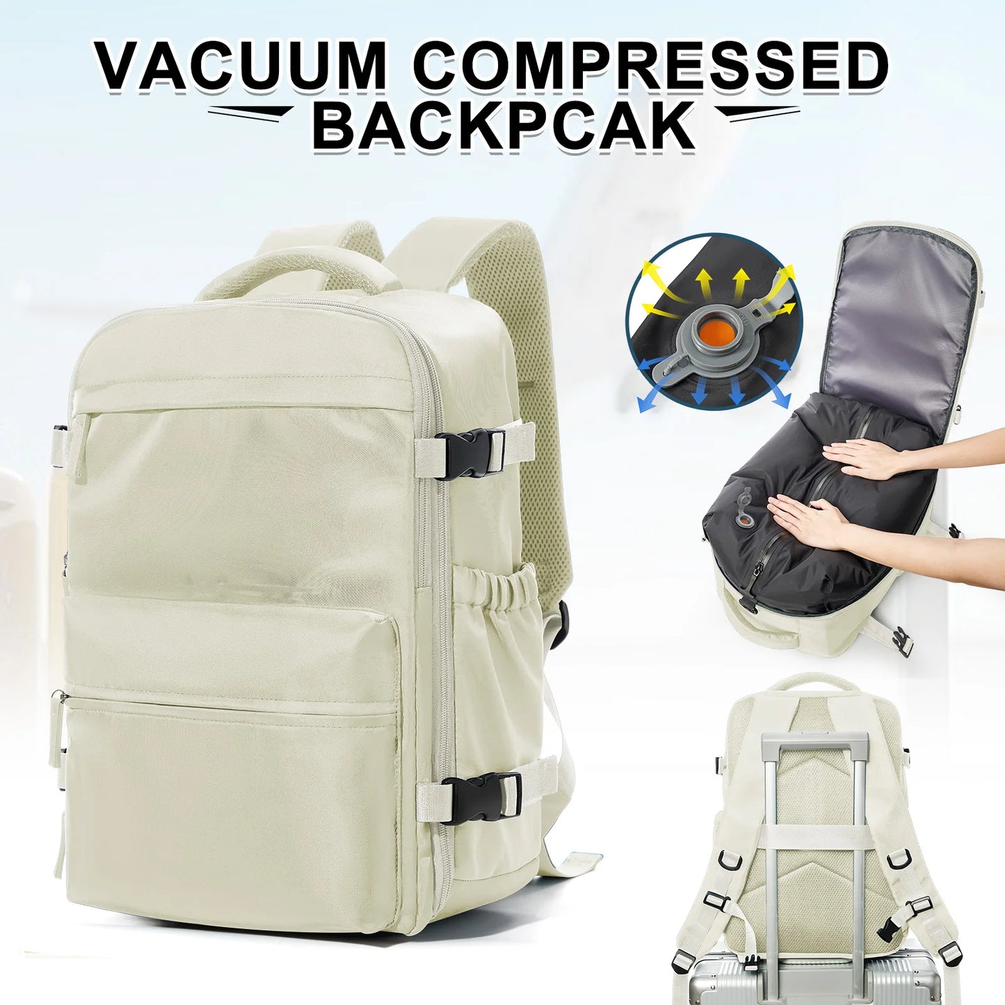 College Backpack for Men & Women – Vacuum Compression 15.6" Laptop Backpack, Expandable Travel & Hiking Backpack
