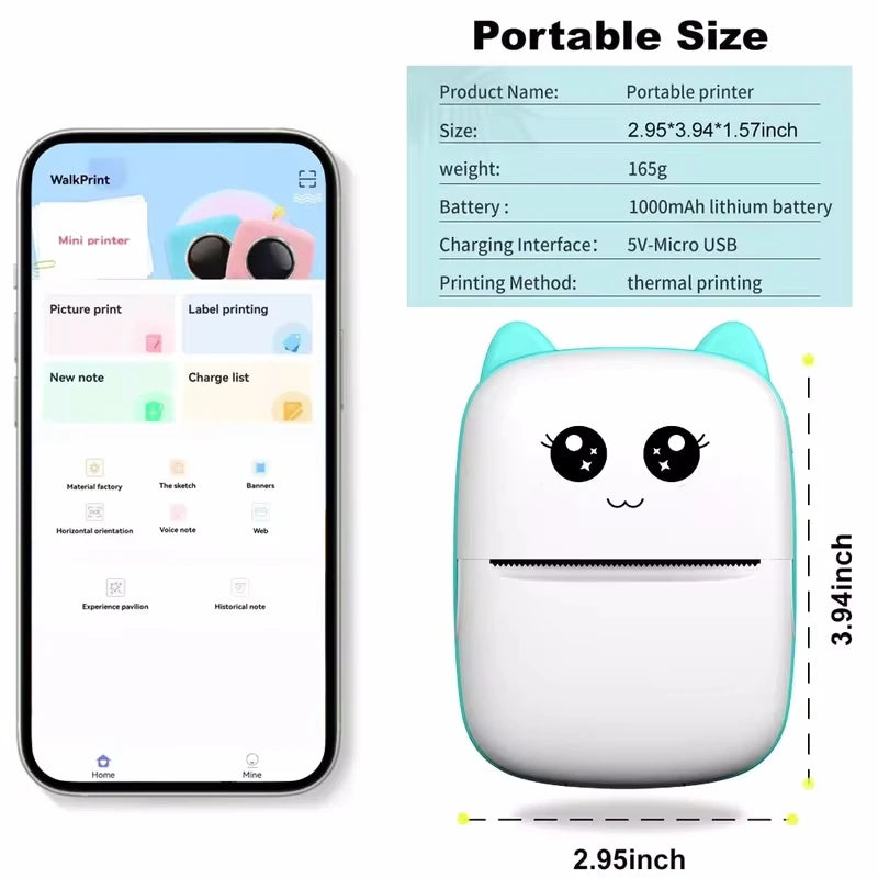 Portable Mini Thermal Printer for Travel – 58mm Bluetooth Photo & Label Printer, Wireless Printing for Android & iOS, Compact & Travel-Friendly