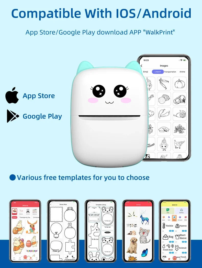 Portable Mini Thermal Printer for Travel – 58mm Bluetooth Photo & Label Printer, Wireless Printing for Android & iOS, Compact & Travel-Friendly