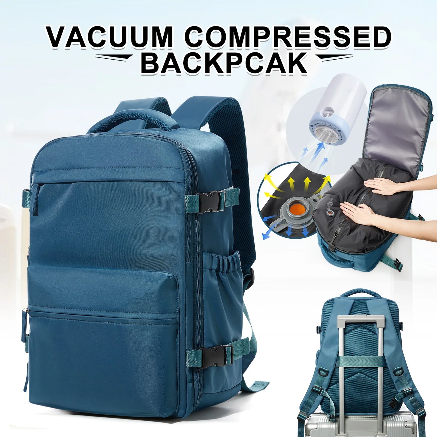 College Backpack for Men & Women – Vacuum Compression 15.6" Laptop Backpack, Expandable Travel & Hiking Backpack