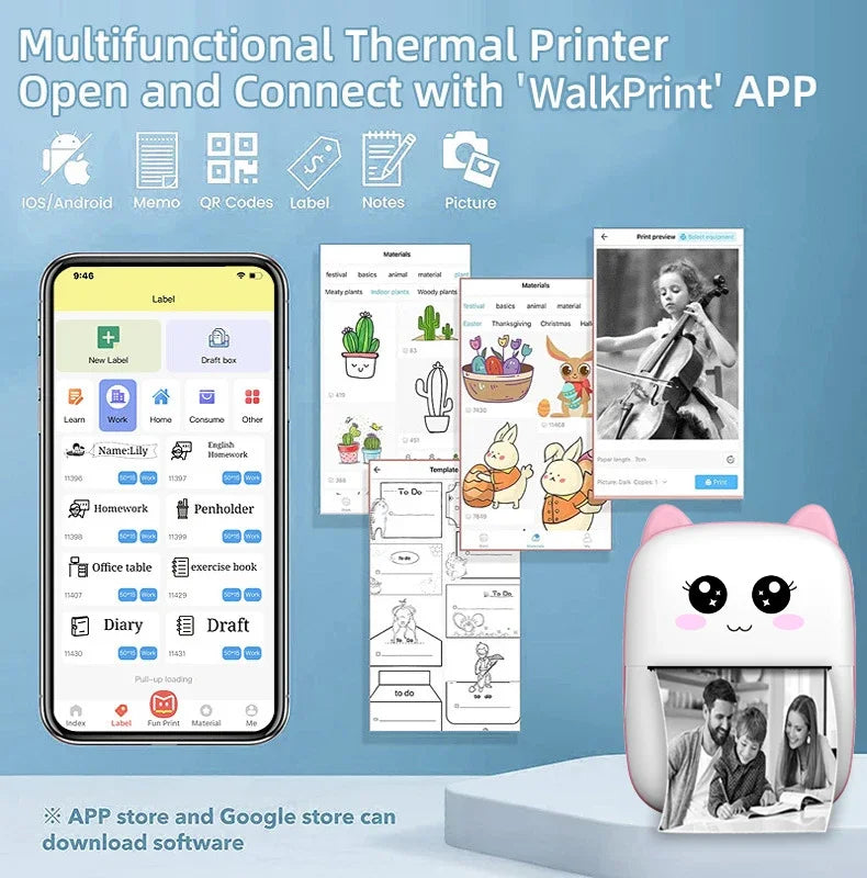 Portable Mini Thermal Printer for Travel – 58mm Bluetooth Photo & Label Printer, Wireless Printing for Android & iOS, Compact & Travel-Friendly