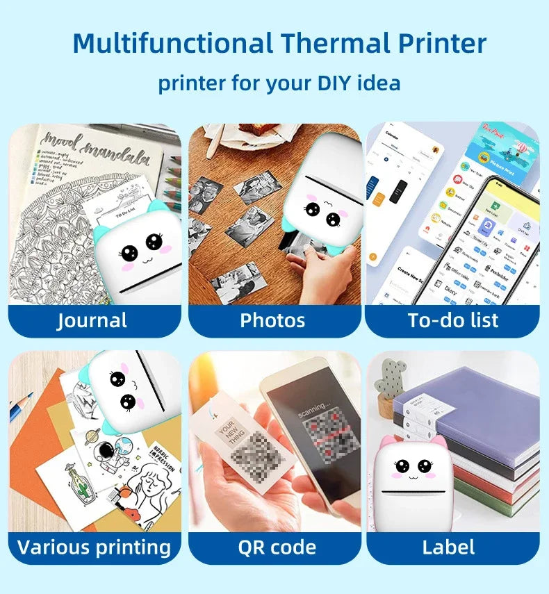 Portable Mini Thermal Printer for Travel – 58mm Bluetooth Photo & Label Printer, Wireless Printing for Android & iOS, Compact & Travel-Friendly