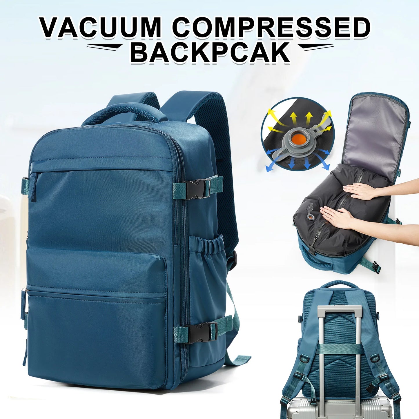College Backpack for Men & Women – Vacuum Compression 15.6" Laptop Backpack, Expandable Travel & Hiking Backpack