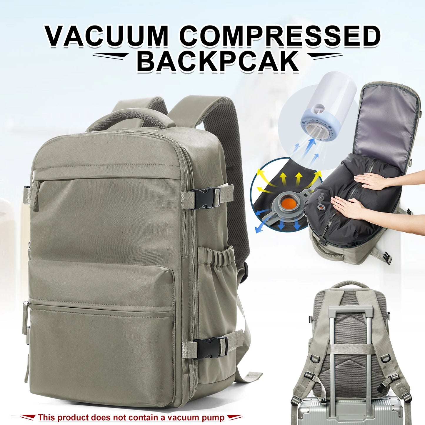College Backpack for Men & Women – Vacuum Compression 15.6" Laptop Backpack, Expandable Travel & Hiking Backpack