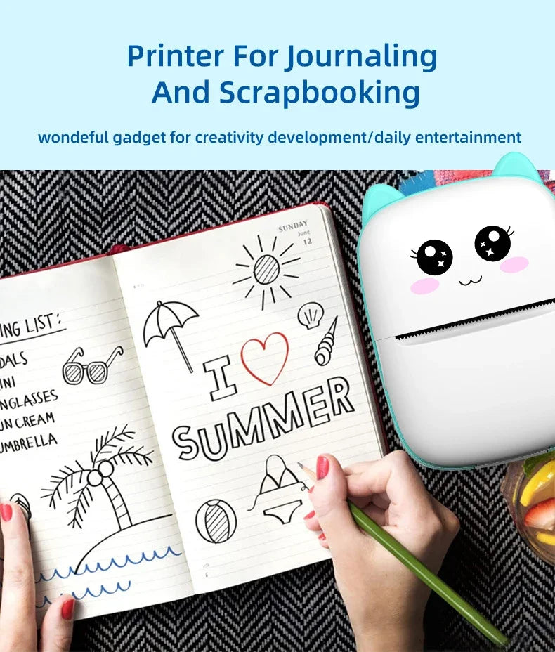 Portable Mini Thermal Printer for Travel – 58mm Bluetooth Photo & Label Printer, Wireless Printing for Android & iOS, Compact & Travel-Friendly