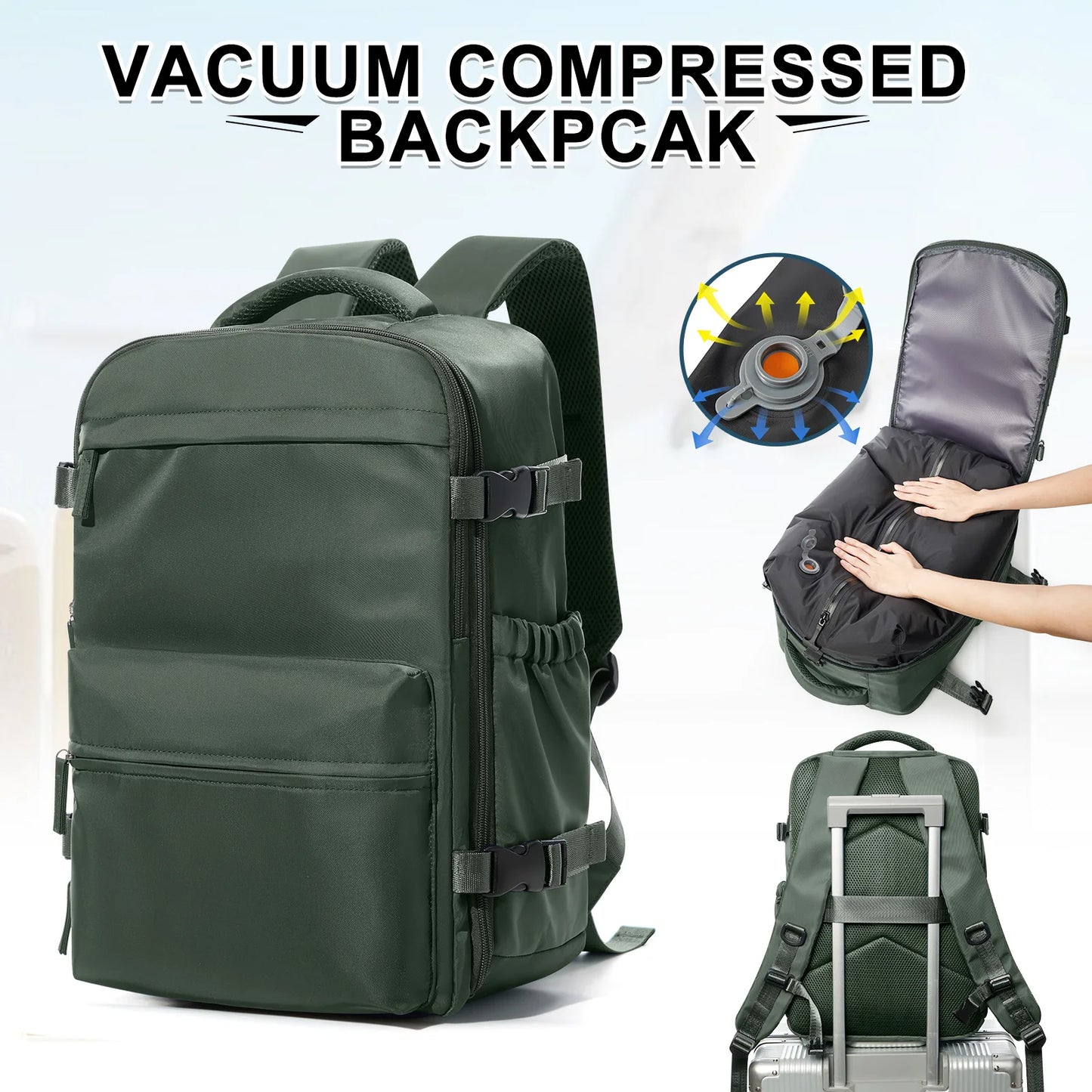 College Backpack for Men & Women – Vacuum Compression 15.6" Laptop Backpack, Expandable Travel & Hiking Backpack